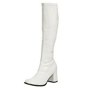 White GoGo Boots with Block Heel